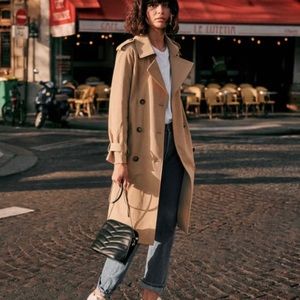 Sézane Scott Trench Coat, sz 34 in Khaki